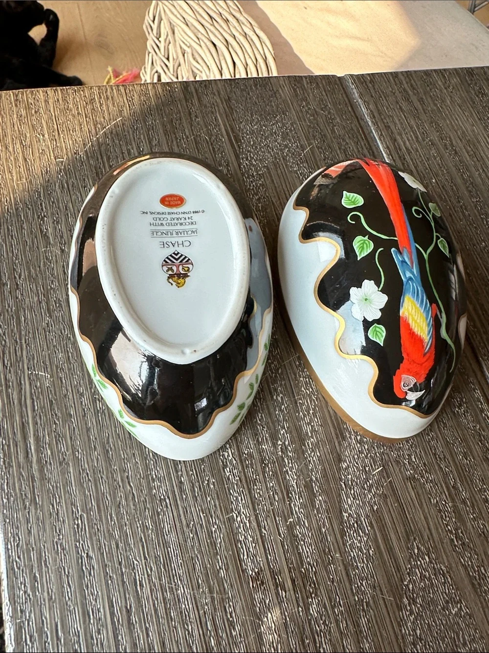 Collectible rare Lynn chase fine porcelain trinket egg with 24 K decorations